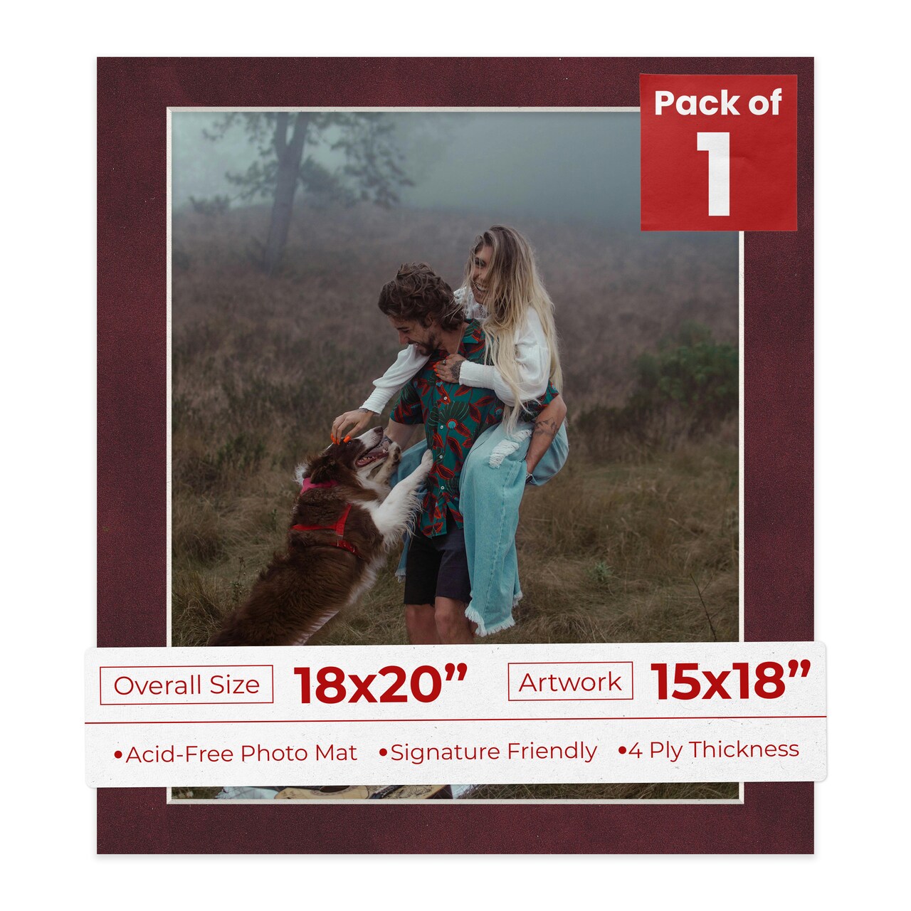 Dark Red Suede Mat Board for 18x20 Frames - Fits 15x18 Photos